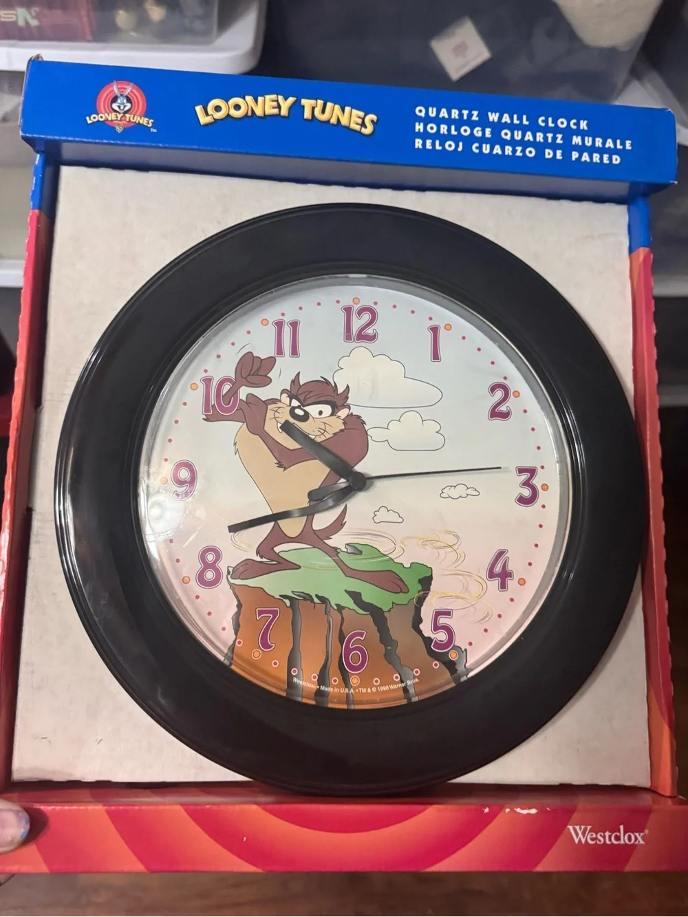 Warner Bros. Looney Tunes Taz Black Wall Clock with Pink Numbers